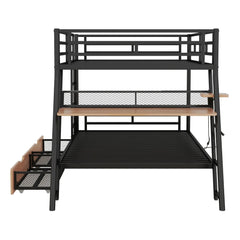 Bellemave® Full Size Metal Bunk Bed with Built - in Desk, LED Light and 2 Drawers - Bellemave