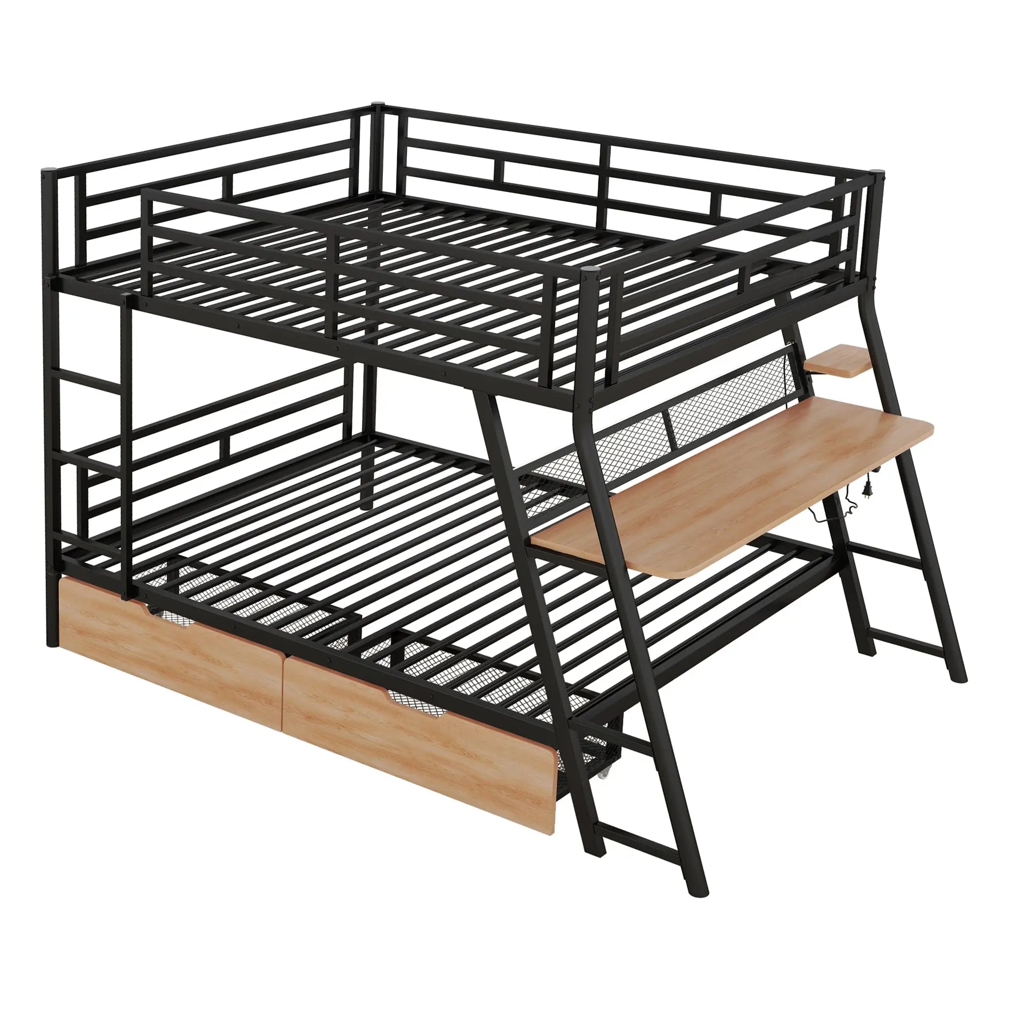 Bellemave® Full Size Metal Bunk Bed with Built - in Desk, LED Light and 2 Drawers - Bellemave