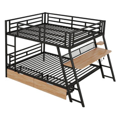 Bellemave® Full Size Metal Bunk Bed with Built - in Desk, LED Light and 2 Drawers - Bellemave