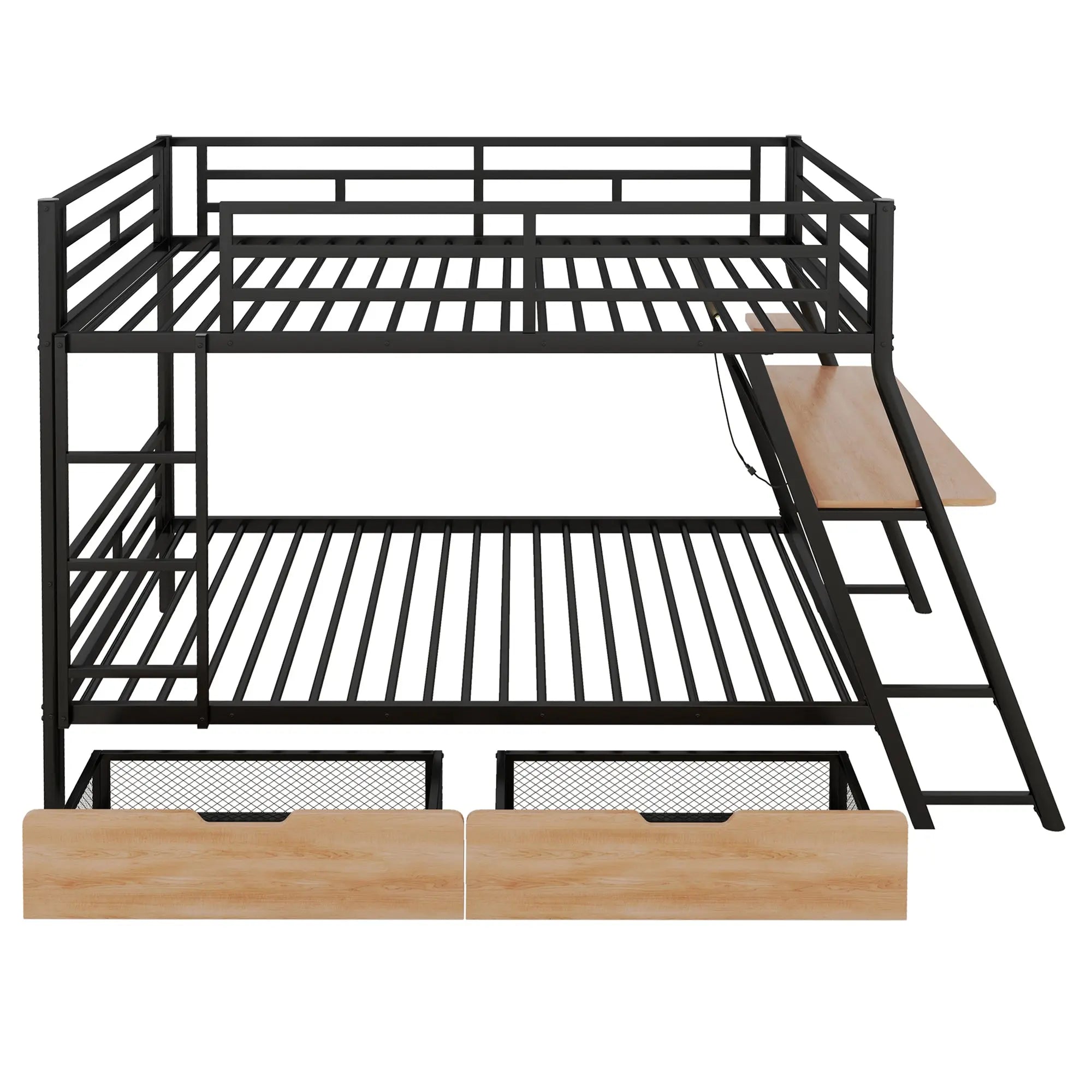 Bellemave® Full Size Metal Bunk Bed with Built - in Desk, LED Light and 2 Drawers - Bellemave