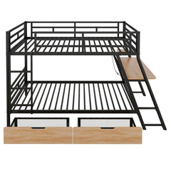 Bellemave® Full Size Metal Bunk Bed with Built - in Desk, LED Light and 2 Drawers - Bellemave