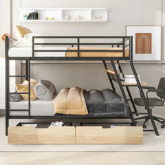 Bellemave® Full Size Metal Bunk Bed with Built - in Desk, LED Light and 2 Drawers - Bellemave