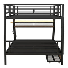 Bellemave® Full Size Metal Bunk Bed with Built - in Desk, LED Light and 2 Drawers - Bellemave