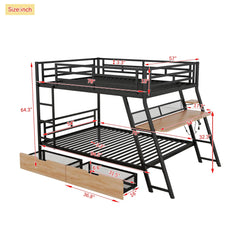 Bellemave® Full Size Metal Bunk Bed with Built - in Desk, LED Light and 2 Drawers - Bellemave