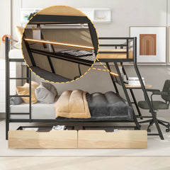 Bellemave® Full Size Metal Bunk Bed with Built - in Desk, LED Light and 2 Drawers - Bellemave
