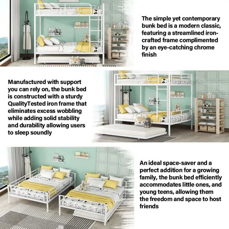 Bellemave® Full Size Metal Bunk Bed with Trundle Bed - Bellemave