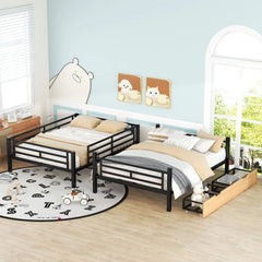 Bellemave® Full Size Metal Convertible Bunk Bed with 2 Drawers - Bellemave