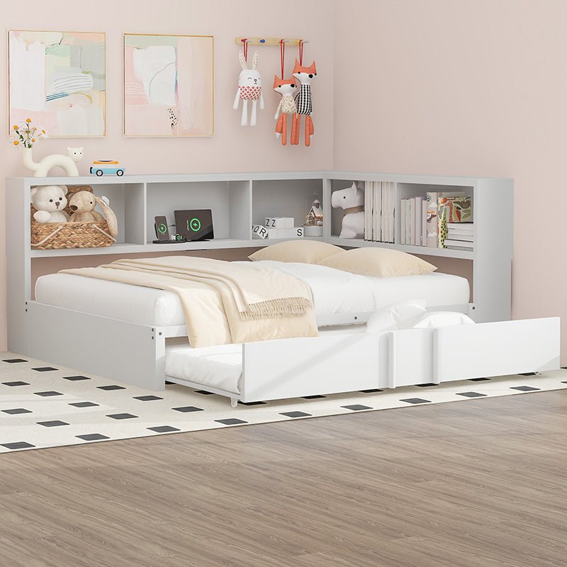 Bellemave® Full Size Metal Daybed with Trundle, Storage Cabinets and USB Ports - Bellemave