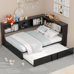 Bellemave® Full Size Metal Daybed with Trundle, Storage Cabinets and USB Ports - Bellemave