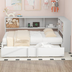 Bellemave® Full Size Metal Daybed with Trundle, Storage Cabinets and USB Ports - Bellemave
