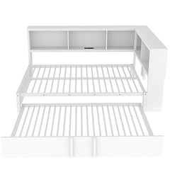 Bellemave® Full Size Metal Daybed with Trundle, Storage Cabinets and USB Ports - Bellemave