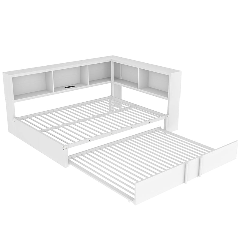 Bellemave® Full Size Metal Daybed with Trundle, Storage Cabinets and USB Ports - Bellemave