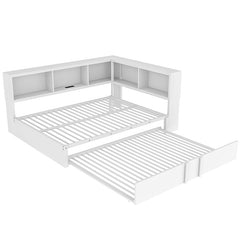 Bellemave® Full Size Metal Daybed with Trundle, Storage Cabinets and USB Ports - Bellemave