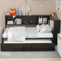 Bellemave® Full Size Metal Daybed with Trundle, Storage Cabinets and USB Ports - Bellemave