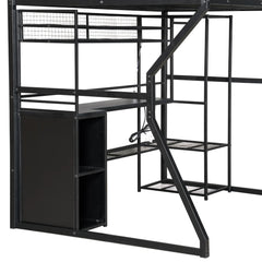 Bellemave® Full Size Metal Gaming Loft Bed with Built - in Work Station, Open Wardrobe, LED and Multiple Storage - Bellemave