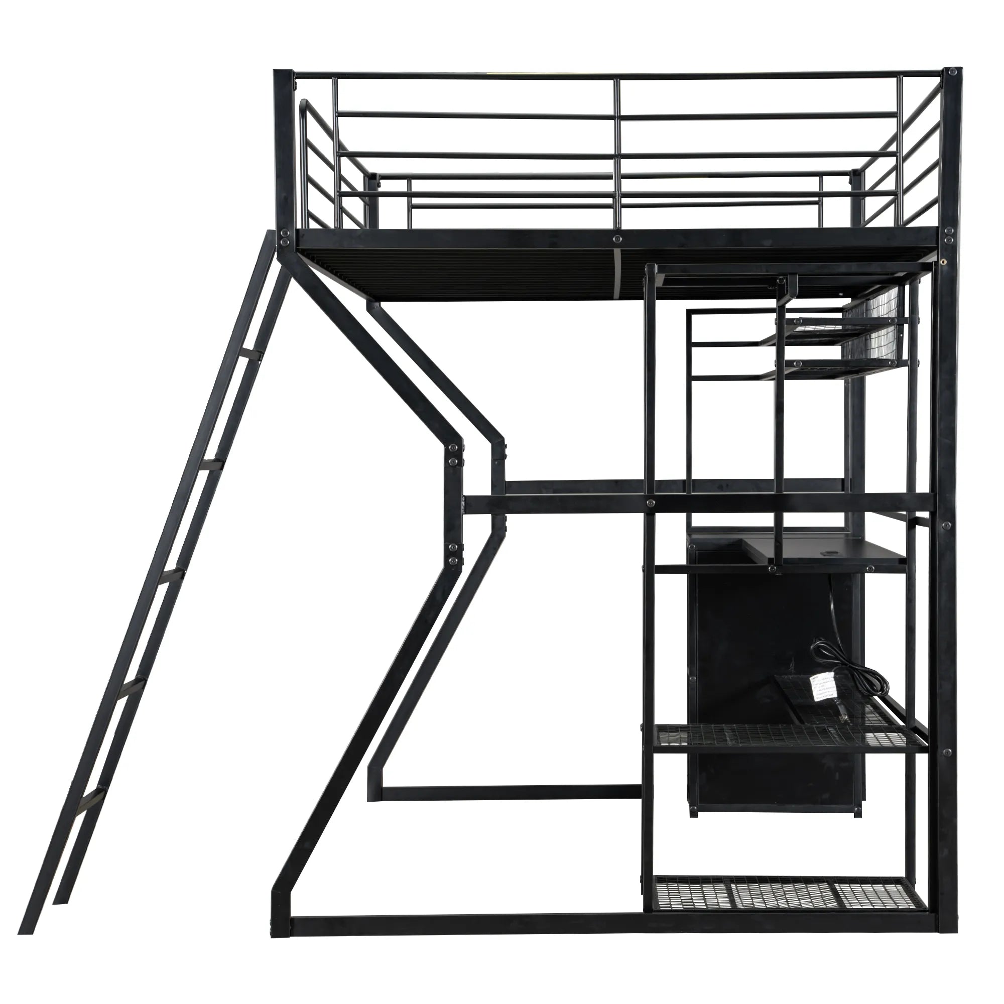 Bellemave® Full Size Metal Gaming Loft Bed with Built - in Work Station, Open Wardrobe, LED and Multiple Storage - Bellemave