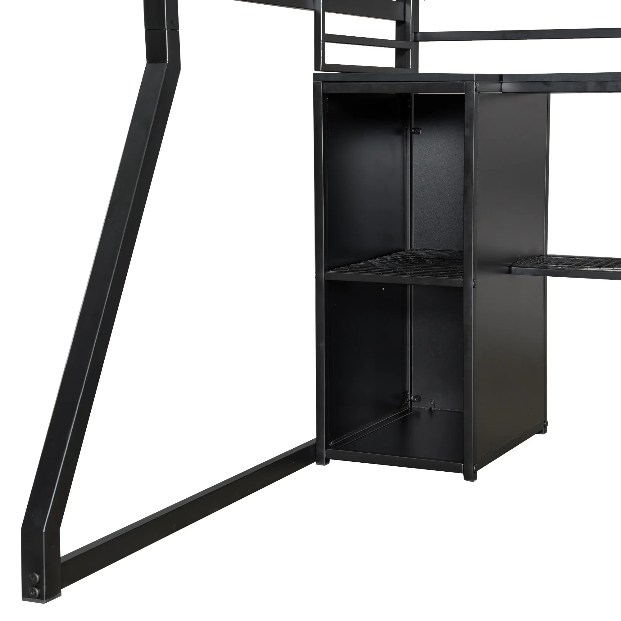 Bellemave® Full Size Metal Gaming Loft Bed with Built - in Work Station, Open Wardrobe, LED and Multiple Storage - Bellemave