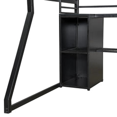 Bellemave® Full Size Metal Gaming Loft Bed with Built - in Work Station, Open Wardrobe, LED and Multiple Storage - Bellemave