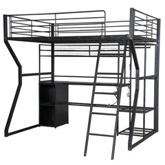 Bellemave® Full Size Metal Gaming Loft Bed with Built - in Work Station, Open Wardrobe, LED and Multiple Storage - Bellemave