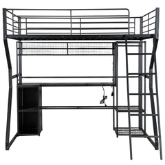 Bellemave® Full Size Metal Gaming Loft Bed with Built - in Work Station, Open Wardrobe, LED and Multiple Storage - Bellemave