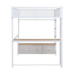 Bellemave® Full Size Metal Gaming Loft Bed with LED, Desk, Open Wardrobe and 3 Linen Storage Drawers - Bellemave