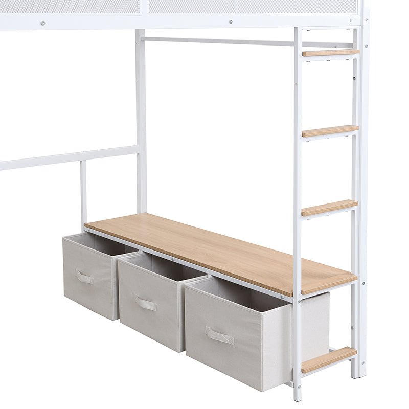 Bellemave® Full Size Metal Gaming Loft Bed with LED, Desk, Open Wardrobe and 3 Linen Storage Drawers - Bellemave