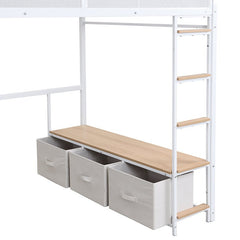 Bellemave® Full Size Metal Gaming Loft Bed with LED, Desk, Open Wardrobe and 3 Linen Storage Drawers - Bellemave