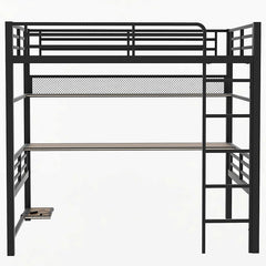 Bellemave® Full Size Metal Loft Bed Frame with Storage Shelf and LED Light - Bellemave
