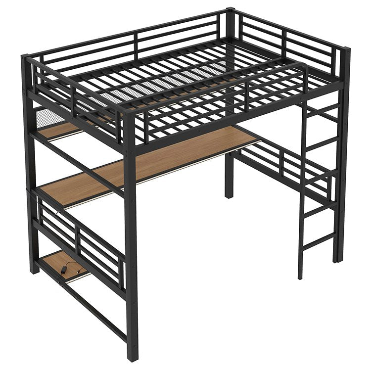 Bellemave® Full Size Metal Loft Bed Frame with Storage Shelf and LED Light - Bellemave