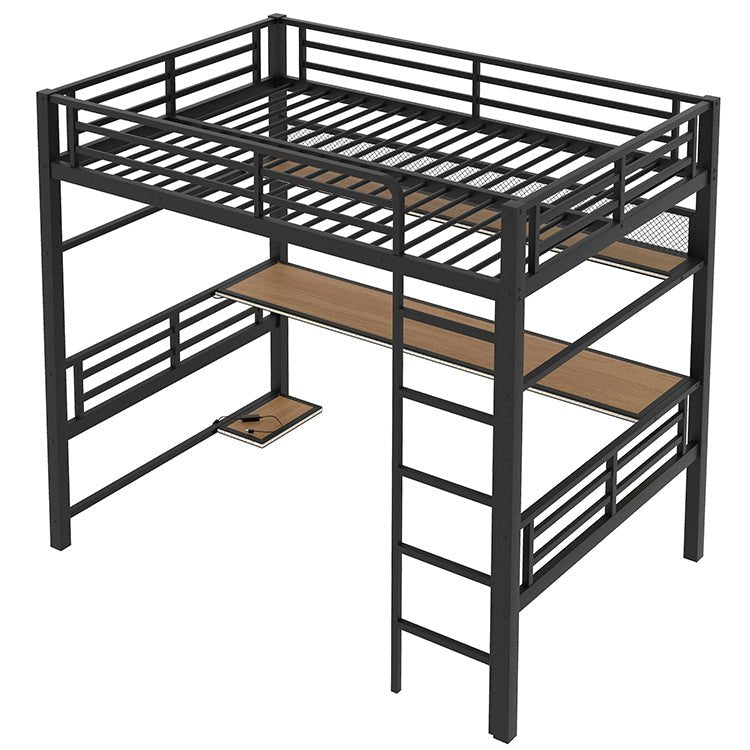 Bellemave® Full Size Metal Loft Bed Frame with Storage Shelf and LED Light - Bellemave