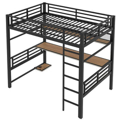 Bellemave® Full Size Metal Loft Bed Frame with Storage Shelf and LED Light - Bellemave