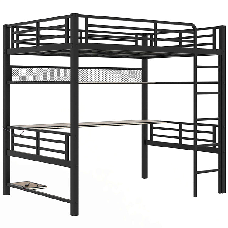 Bellemave® Full Size Metal Loft Bed Frame with Storage Shelf and LED Light - Bellemave
