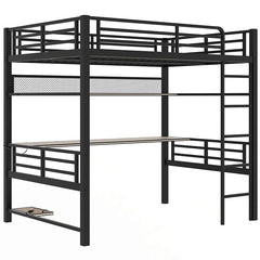 Bellemave® Full Size Metal Loft Bed Frame with Storage Shelf and LED Light - Bellemave