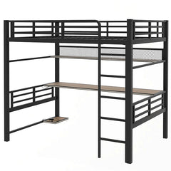 Bellemave® Full Size Metal Loft Bed Frame with Storage Shelf and LED Light - Bellemave