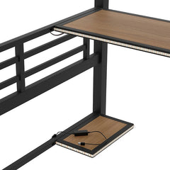 Bellemave® Full Size Metal Loft Bed Frame with Storage Shelf and LED Light - Bellemave