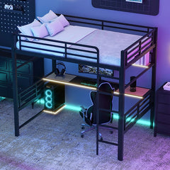 Bellemave® Full Size Metal Loft Bed Frame with Storage Shelf and LED Light - Bellemave