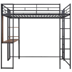Bellemave® Full Size Metal Loft Bed with 2 Shelves and Desk - Bellemave