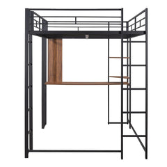 Bellemave® Full Size Metal Loft Bed with 2 Shelves and Desk - Bellemave
