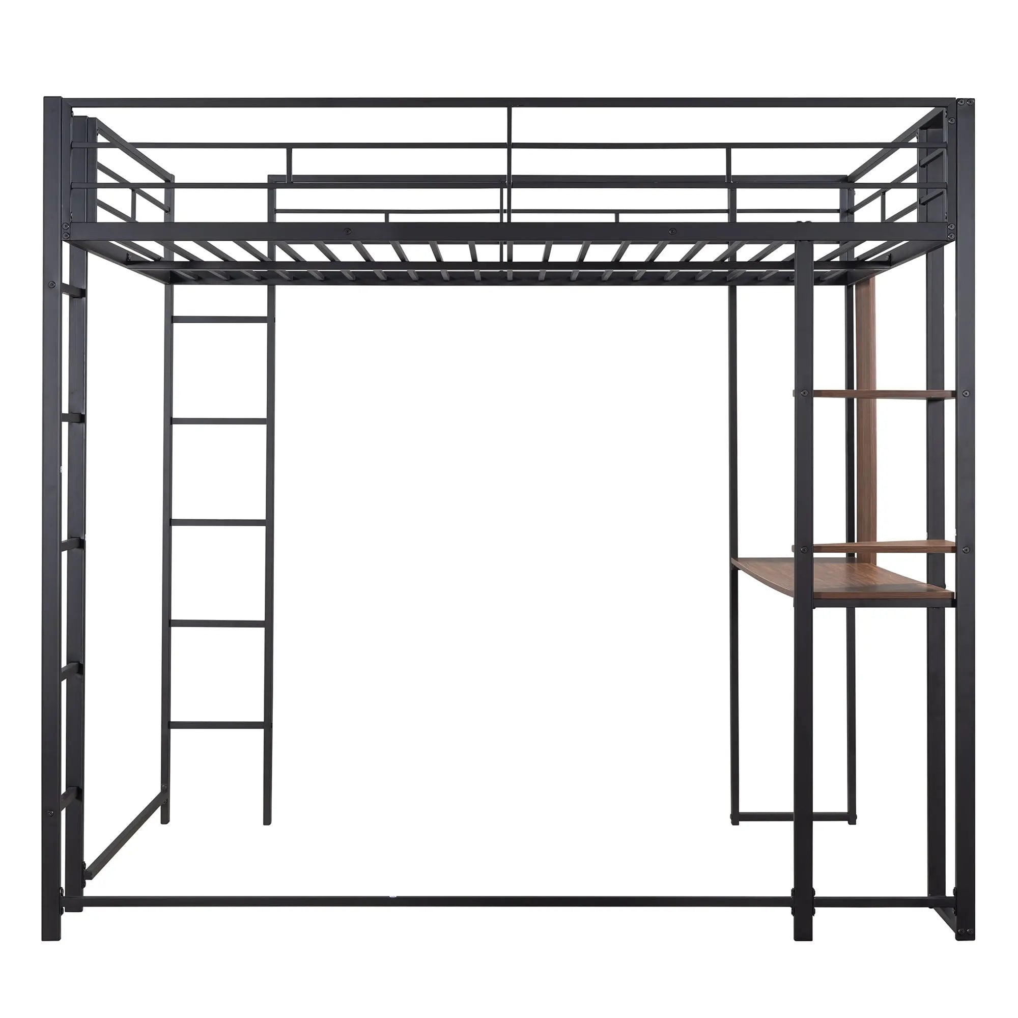 Bellemave® Full Size Metal Loft Bed with 2 Shelves and Desk - Bellemave