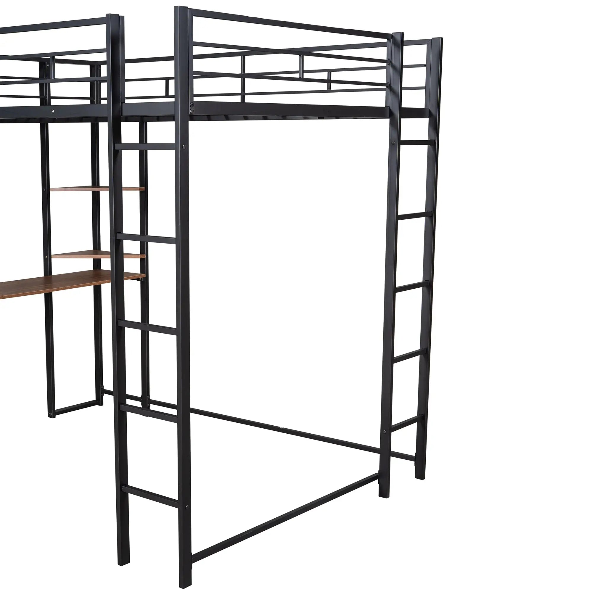 Bellemave® Full Size Metal Loft Bed with 2 Shelves and Desk - Bellemave