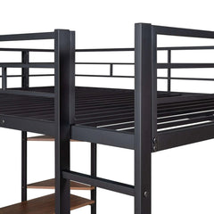 Bellemave® Full Size Metal Loft Bed with 2 Shelves and Desk - Bellemave