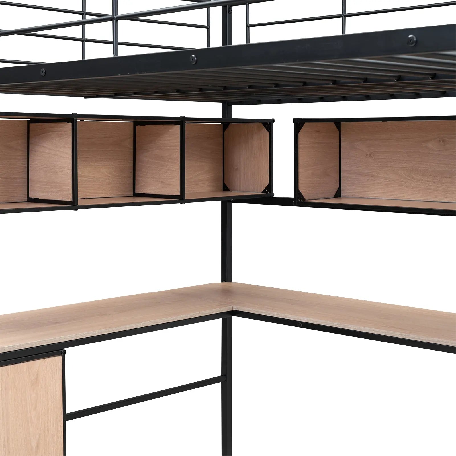Bellemave® Full Size Metal Loft Bed with Bookcase, Desk and Cabinet - Bellemave