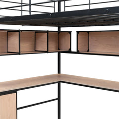 Bellemave® Full Size Metal Loft Bed with Bookcase, Desk and Cabinet - Bellemave