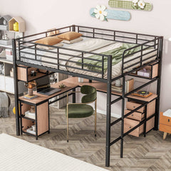 Bellemave® Full Size Metal Loft Bed with Bookcase, Desk and Cabinet - Bellemave