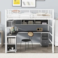 Bellemave® Full Size Metal Loft Bed with Bookcase, Desk and Cabinet - Bellemave