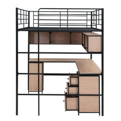 Bellemave® Full Size Metal Loft Bed with Bookcase, Desk and Cabinet - Bellemave