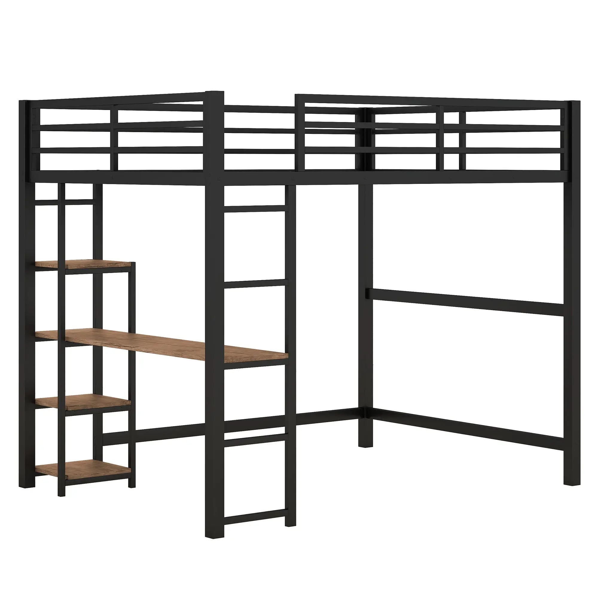 Bellemave® Full Size Metal Loft Bed with Built - in Desk and Storage Shelves - Bellemave