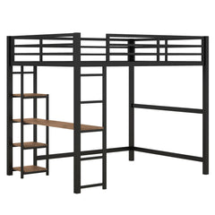Bellemave® Full Size Metal Loft Bed with Built - in Desk and Storage Shelves - Bellemave