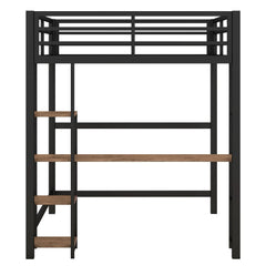 Bellemave® Full Size Metal Loft Bed with Built - in Desk and Storage Shelves - Bellemave