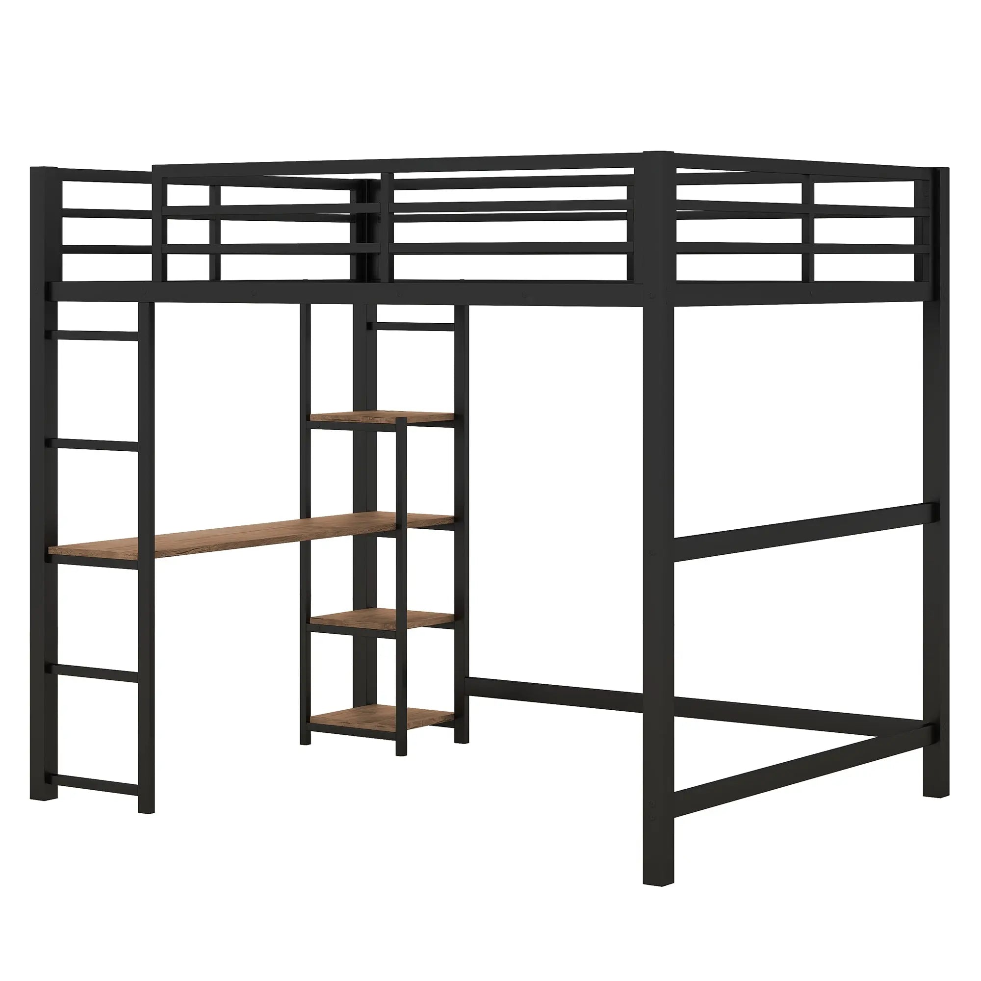 Bellemave® Full Size Metal Loft Bed with Built - in Desk and Storage Shelves - Bellemave
